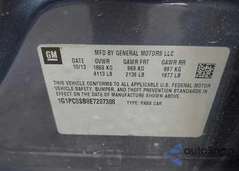 2014 Chevrolet Cruze 1Lt Auto z USA, uszkodzony, nr VIN 1G1PC5SB8E7207308